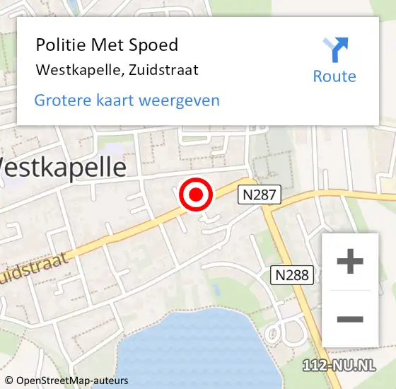 Locatie op kaart van de 112 melding: Politie Met Spoed Naar Westkapelle, Zuidstraat op 26 mei 2022 16:18