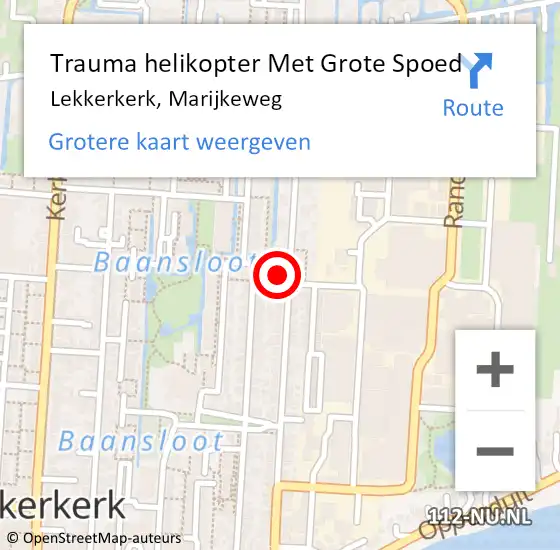 Locatie op kaart van de 112 melding: Trauma helikopter Met Grote Spoed Naar Lekkerkerk, Marijkeweg op 26 mei 2022 16:47
