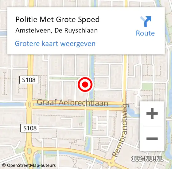 Locatie op kaart van de 112 melding: Politie Met Grote Spoed Naar Amstelveen, De Ruyschlaan op 26 mei 2022 17:09