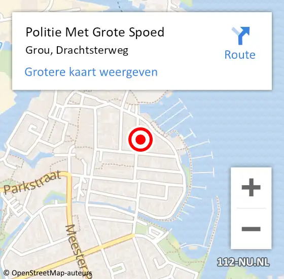 Locatie op kaart van de 112 melding: Politie Met Grote Spoed Naar Grou, Drachtsterweg op 26 mei 2022 17:24