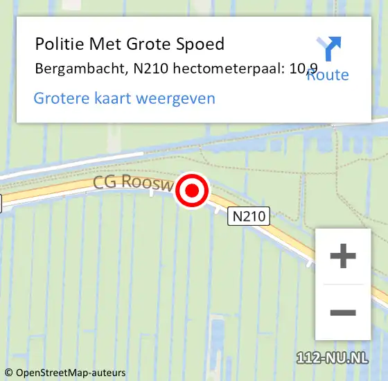 Locatie op kaart van de 112 melding: Politie Met Grote Spoed Naar Bergambacht, N210 hectometerpaal: 10,9 op 26 mei 2022 17:32