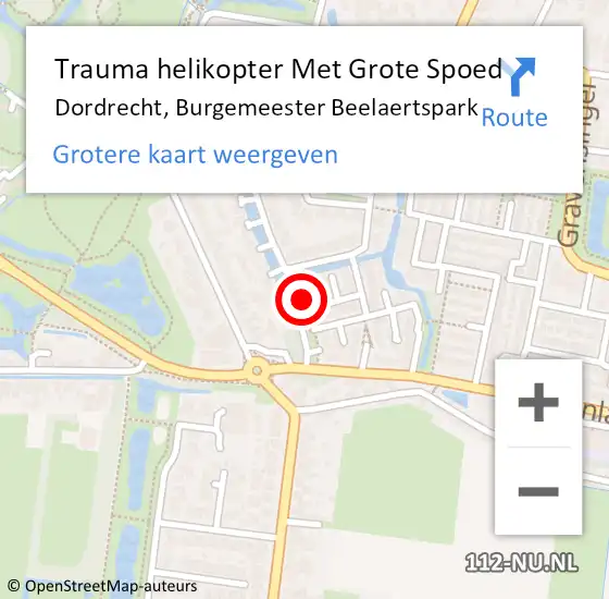 Locatie op kaart van de 112 melding: Trauma helikopter Met Grote Spoed Naar Dordrecht, Burgemeester Beelaertspark op 26 mei 2022 17:45