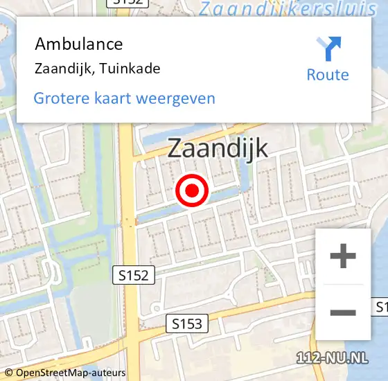 Locatie op kaart van de 112 melding: Ambulance Zaandijk, Tuinkade op 26 mei 2022 18:14