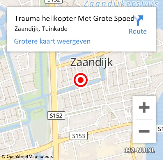 Locatie op kaart van de 112 melding: Trauma helikopter Met Grote Spoed Naar Zaandijk, Tuinkade op 26 mei 2022 18:16