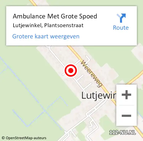 Locatie op kaart van de 112 melding: Ambulance Met Grote Spoed Naar Lutjewinkel, Plantsoenstraat op 26 mei 2022 18:54