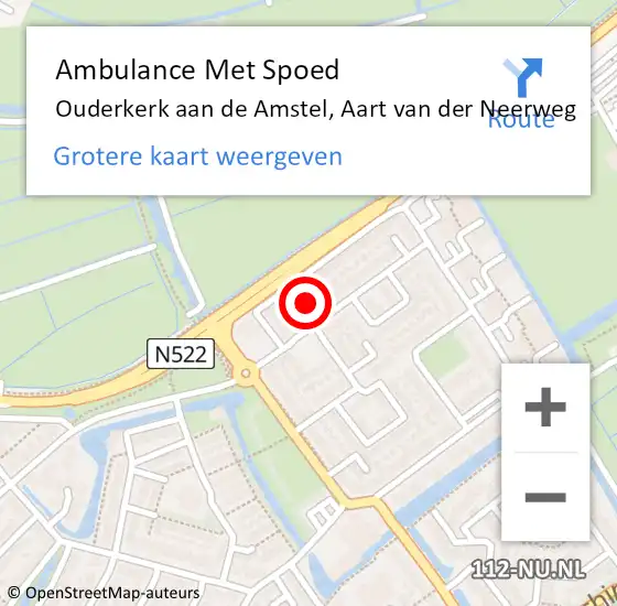 Locatie op kaart van de 112 melding: Ambulance Met Spoed Naar Ouderkerk aan de Amstel, Aart van der Neerweg op 26 mei 2022 18:57