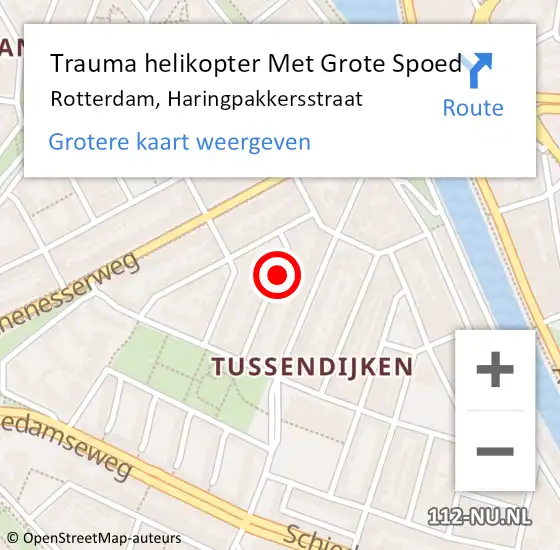 Locatie op kaart van de 112 melding: Trauma helikopter Met Grote Spoed Naar Rotterdam, Haringpakkersstraat op 26 mei 2022 19:06