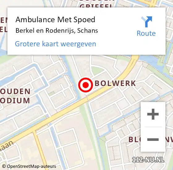 Locatie op kaart van de 112 melding: Ambulance Met Spoed Naar Berkel en Rodenrijs, Schans op 26 mei 2022 19:08