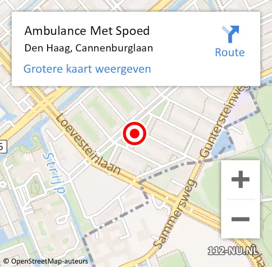 Locatie op kaart van de 112 melding: Ambulance Met Spoed Naar Den Haag, Cannenburglaan op 26 mei 2022 19:31