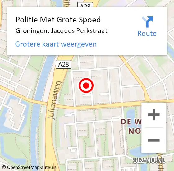 Locatie op kaart van de 112 melding: Politie Met Grote Spoed Naar Groningen, Jacques Perkstraat op 26 mei 2022 19:43