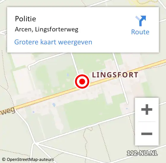 Locatie op kaart van de 112 melding: Politie Arcen, Lingsforterweg op 26 mei 2022 19:58