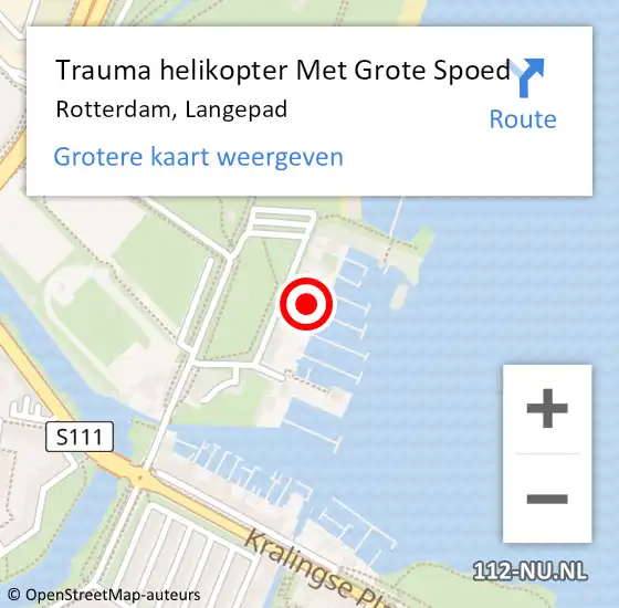 Locatie op kaart van de 112 melding: Trauma helikopter Met Grote Spoed Naar Rotterdam, Langepad op 26 mei 2022 19:59