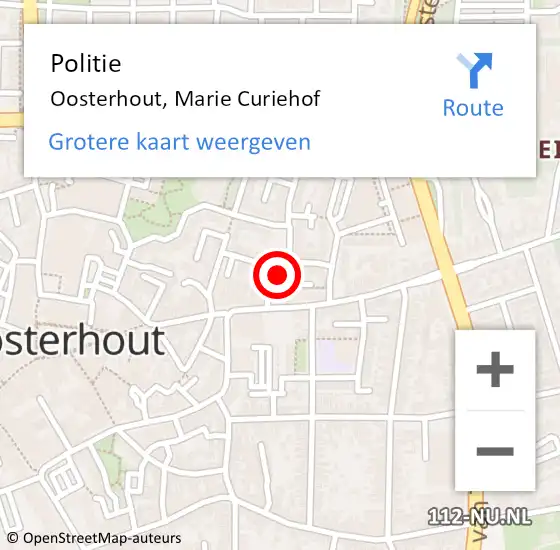 Locatie op kaart van de 112 melding: Politie Oosterhout, Marie Curiehof op 26 mei 2022 20:00