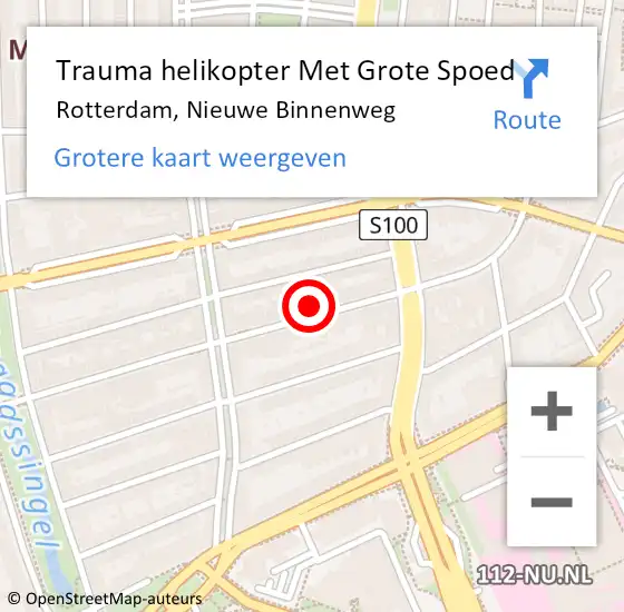 Locatie op kaart van de 112 melding: Trauma helikopter Met Grote Spoed Naar Rotterdam, Nieuwe Binnenweg op 26 mei 2022 20:19