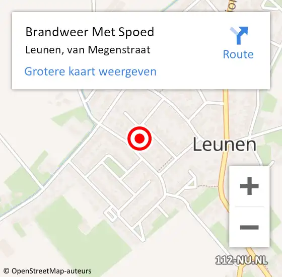 Locatie op kaart van de 112 melding: Brandweer Met Spoed Naar Leunen, van Megenstraat op 26 mei 2022 20:19