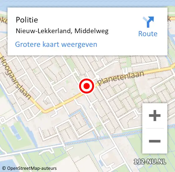 Locatie op kaart van de 112 melding: Politie Nieuw-Lekkerland, Middelweg op 26 mei 2022 20:34