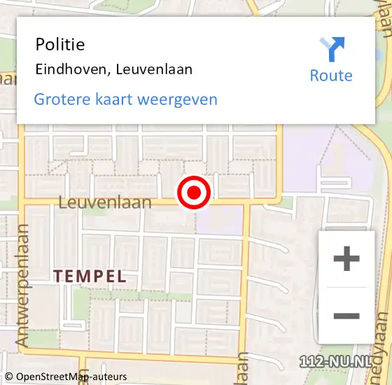 Locatie op kaart van de 112 melding: Politie Eindhoven, Leuvenlaan op 26 mei 2022 20:45