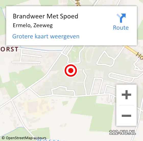 Locatie op kaart van de 112 melding: Brandweer Met Spoed Naar Ermelo, Zeeweg op 26 mei 2022 20:55