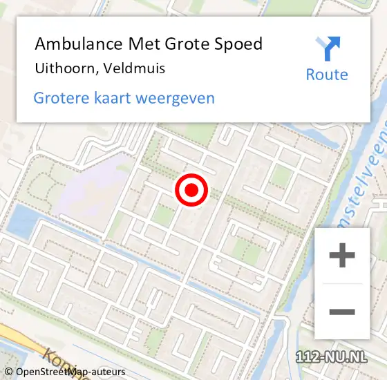 Locatie op kaart van de 112 melding: Ambulance Met Grote Spoed Naar Uithoorn, Veldmuis op 26 mei 2022 21:11