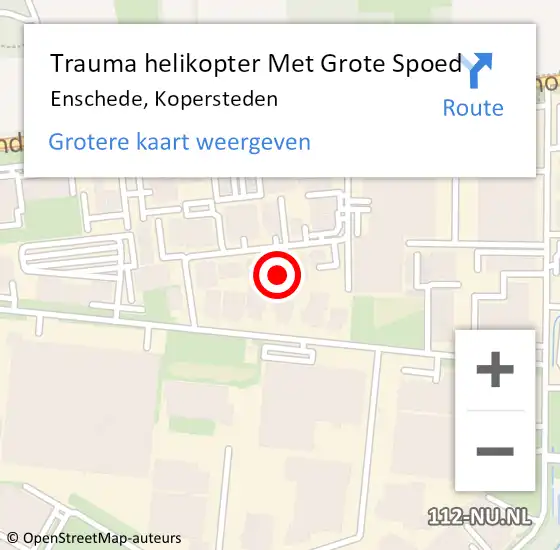 Locatie op kaart van de 112 melding: Trauma helikopter Met Grote Spoed Naar Enschede, Kopersteden op 26 mei 2022 21:17