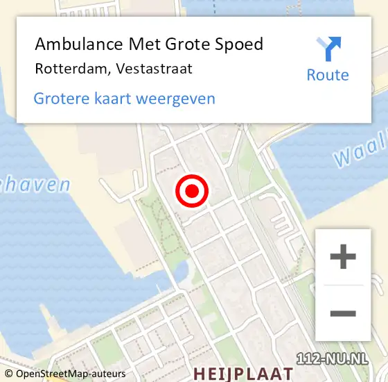 Locatie op kaart van de 112 melding: Ambulance Met Grote Spoed Naar Rotterdam, Vestastraat op 26 mei 2022 21:19