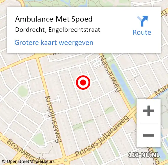 Locatie op kaart van de 112 melding: Ambulance Met Spoed Naar Dordrecht, Engelbrechtstraat op 26 mei 2022 21:56