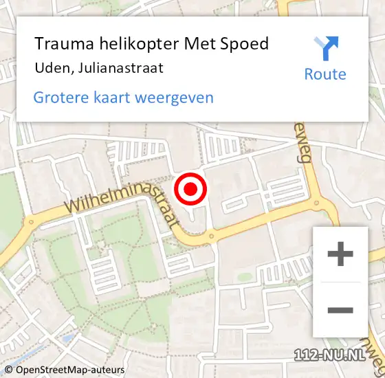 Locatie op kaart van de 112 melding: Trauma helikopter Met Spoed Naar Uden, Julianastraat op 26 mei 2022 21:58