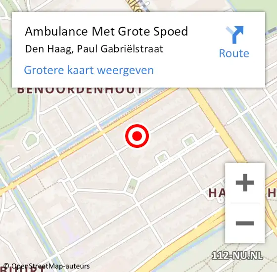 Locatie op kaart van de 112 melding: Ambulance Met Grote Spoed Naar Den Haag, Paul Gabriëlstraat op 26 mei 2022 22:06