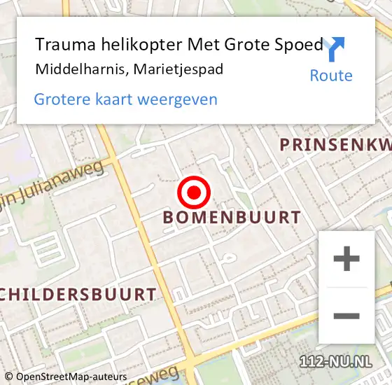 Locatie op kaart van de 112 melding: Trauma helikopter Met Grote Spoed Naar Middelharnis, Marietjespad op 26 mei 2022 22:07