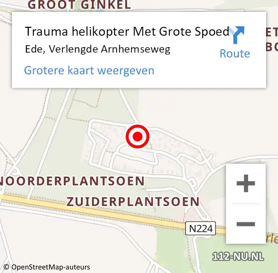 Locatie op kaart van de 112 melding: Trauma helikopter Met Grote Spoed Naar Ede, Verlengde Arnhemseweg op 26 mei 2022 22:26