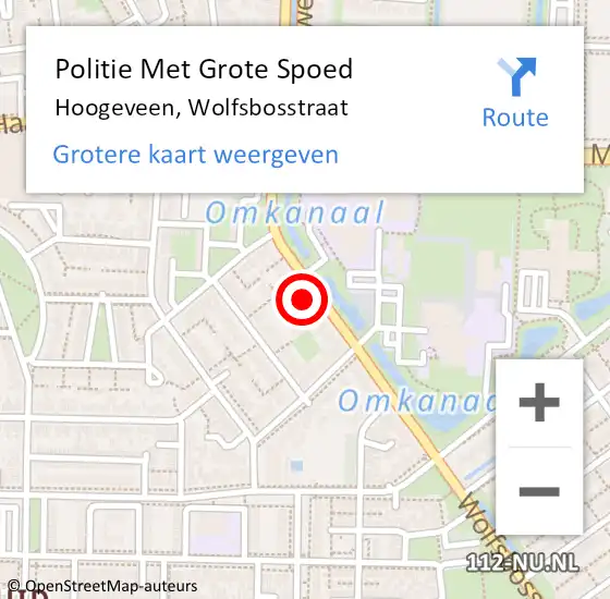Locatie op kaart van de 112 melding: Politie Met Grote Spoed Naar Hoogeveen, Wolfsbosstraat op 26 mei 2022 22:40