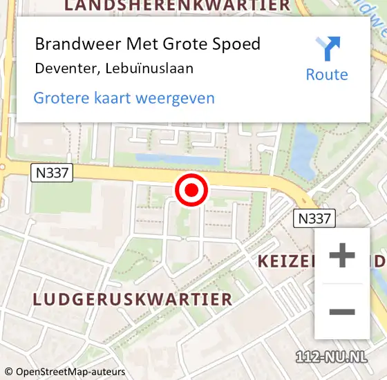 Locatie op kaart van de 112 melding: Brandweer Met Grote Spoed Naar Deventer, Lebuïnuslaan op 26 mei 2022 23:40