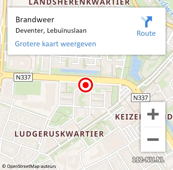 Locatie op kaart van de 112 melding: Brandweer Deventer, Lebuïnuslaan op 26 mei 2022 23:41