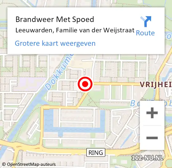 Locatie op kaart van de 112 melding: Brandweer Met Spoed Naar Leeuwarden, Familie van der Weijstraat op 27 mei 2022 00:19