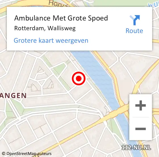 Locatie op kaart van de 112 melding: Ambulance Met Grote Spoed Naar Rotterdam, Wallisweg op 27 mei 2022 00:24