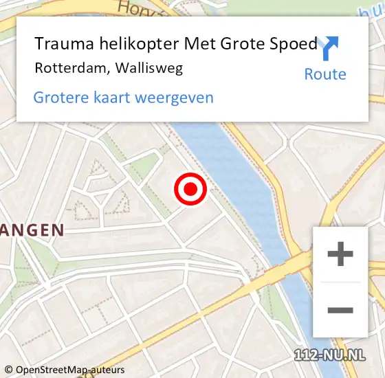 Locatie op kaart van de 112 melding: Trauma helikopter Met Grote Spoed Naar Rotterdam, Wallisweg op 27 mei 2022 00:24