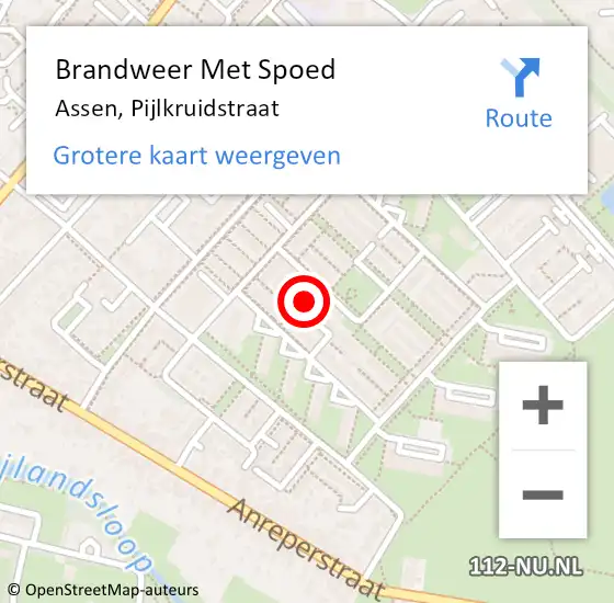 Locatie op kaart van de 112 melding: Brandweer Met Spoed Naar Assen, Pijlkruidstraat op 27 mei 2022 00:47