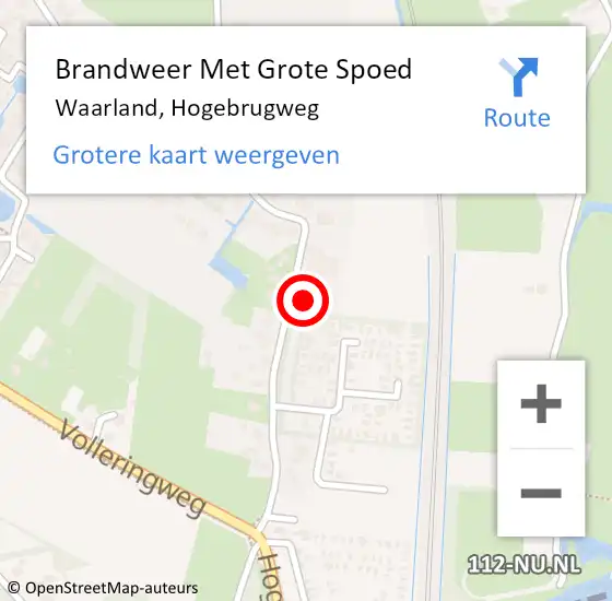 Locatie op kaart van de 112 melding: Brandweer Met Grote Spoed Naar Waarland, Hogebrugweg op 27 mei 2022 01:01