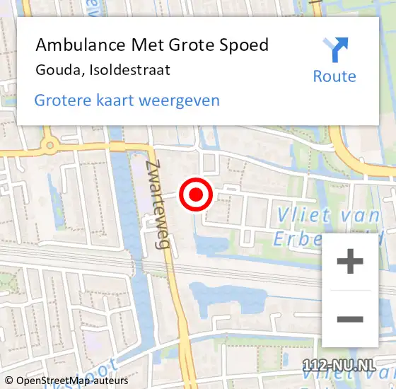 Locatie op kaart van de 112 melding: Ambulance Met Grote Spoed Naar Gouda, Isoldestraat op 27 mei 2022 01:05