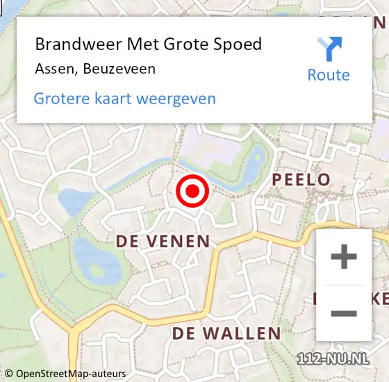 Locatie op kaart van de 112 melding: Brandweer Met Grote Spoed Naar Assen, Beuzeveen op 27 mei 2022 01:36