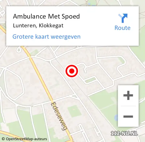 Locatie op kaart van de 112 melding: Ambulance Met Spoed Naar Lunteren, Klokkegat op 27 mei 2022 01:59