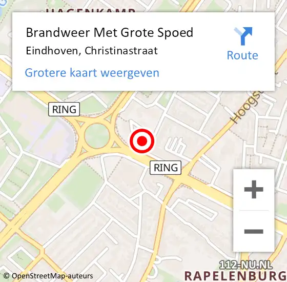 Locatie op kaart van de 112 melding: Brandweer Met Grote Spoed Naar Eindhoven, Christinastraat op 27 mei 2022 02:26