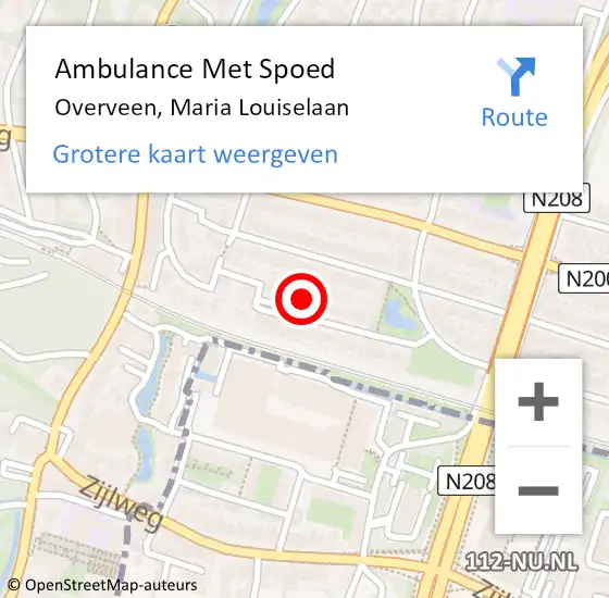 Locatie op kaart van de 112 melding: Ambulance Met Spoed Naar Overveen, Maria Louiselaan op 27 mei 2022 02:45