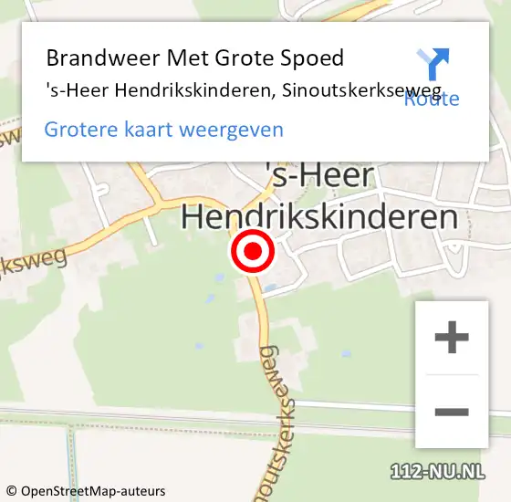 Locatie op kaart van de 112 melding: Brandweer Met Grote Spoed Naar 's-Heer Hendrikskinderen, Sinoutskerkseweg op 27 mei 2022 02:49