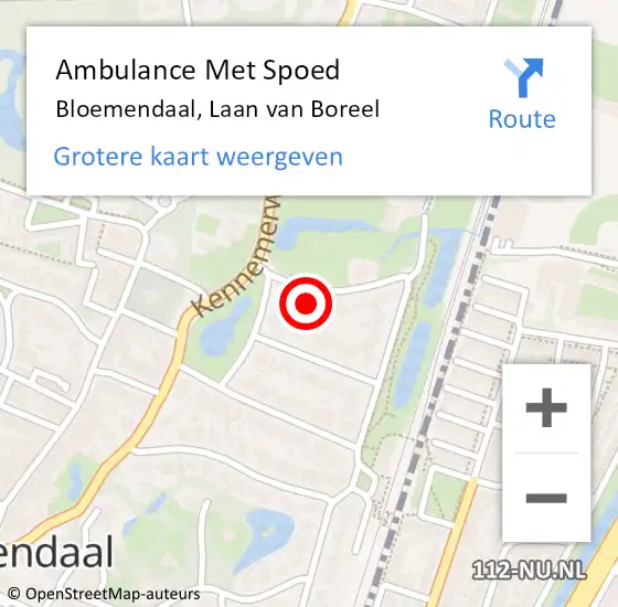 Locatie op kaart van de 112 melding: Ambulance Met Spoed Naar Bloemendaal, Laan van Boreel op 27 mei 2022 02:56