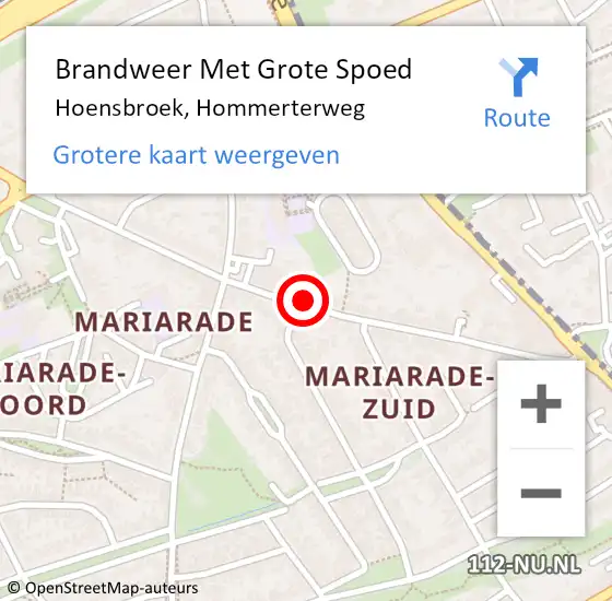 Locatie op kaart van de 112 melding: Brandweer Met Grote Spoed Naar Hoensbroek, Hommerterweg op 27 mei 2022 03:20