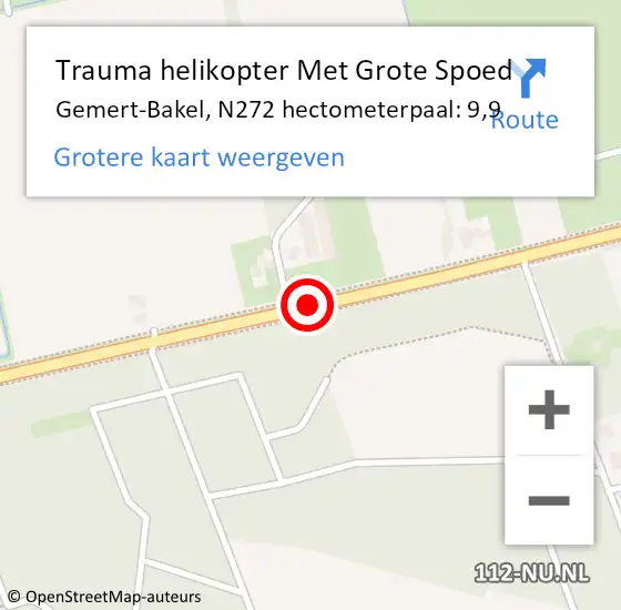 Locatie op kaart van de 112 melding: Trauma helikopter Met Grote Spoed Naar Gemert-Bakel, N272 hectometerpaal: 9,9 op 27 mei 2022 04:24