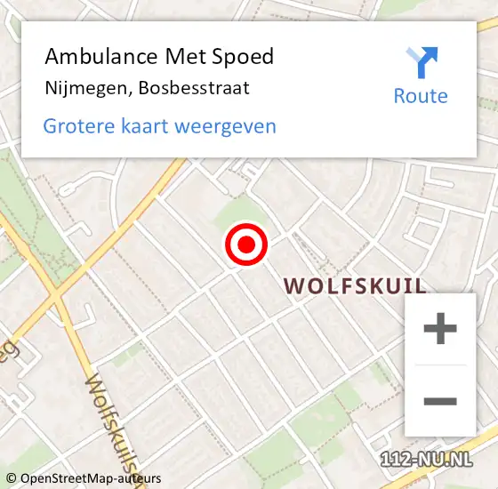 Locatie op kaart van de 112 melding: Ambulance Met Spoed Naar Nijmegen, Bosbesstraat op 27 mei 2022 04:43