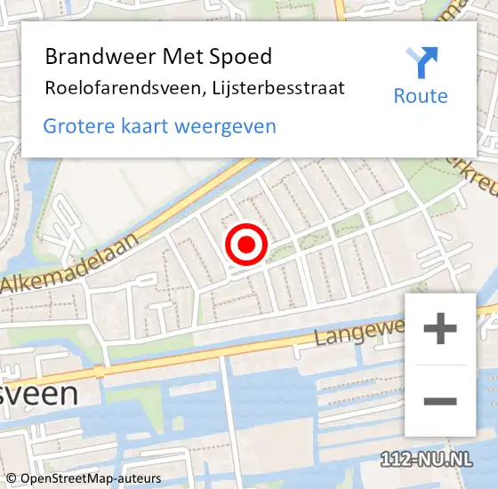 Locatie op kaart van de 112 melding: Brandweer Met Spoed Naar Roelofarendsveen, Lijsterbesstraat op 27 mei 2022 05:16