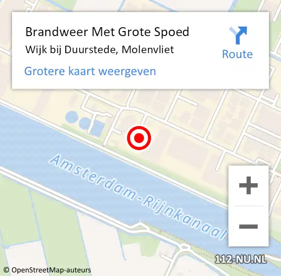 Locatie op kaart van de 112 melding: Brandweer Met Grote Spoed Naar Wijk bij Duurstede, Molenvliet op 27 mei 2022 06:32